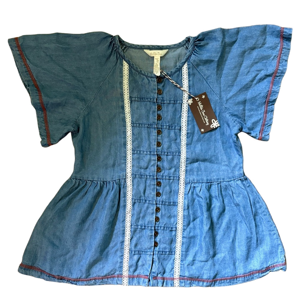 Matilda Jane Denim Blue Top with Lace Accents